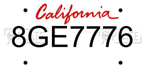 8GE7776 California License Plate