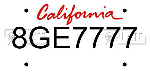 8GE7777 California License Plate