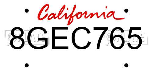 8GEC765 California License Plate