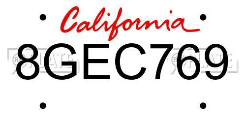 8GEC769 California License Plate