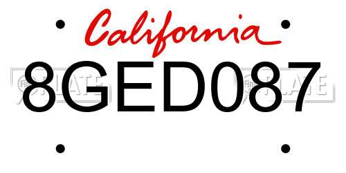 8GED087 California License Plate