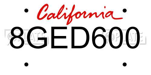 8GED600 California License Plate