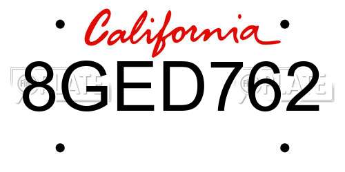 8GED762 California License Plate