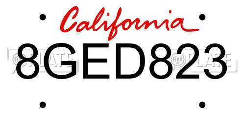 8GED823 California License Plate