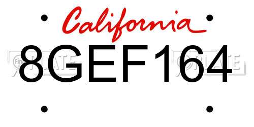 8GEF164 California License Plate