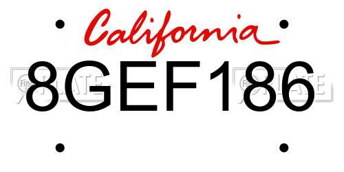 8GEF186 California License Plate
