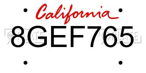 8GEF765 California License Plate