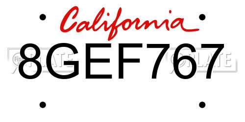 8GEF767 California License Plate