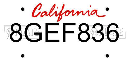 8GEF836 California License Plate