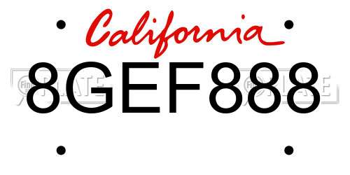 8GEF888 California License Plate