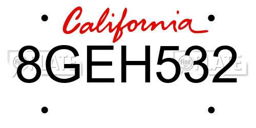 8GEH532 California License Plate