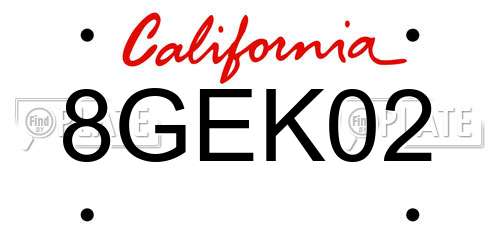 8GEK02 California License Plate
