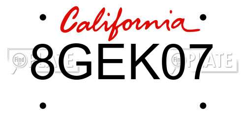 8GEK07 California License Plate