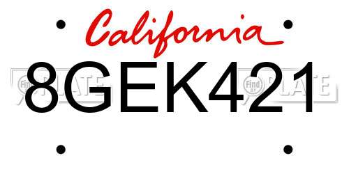 8GEK421 California License Plate
