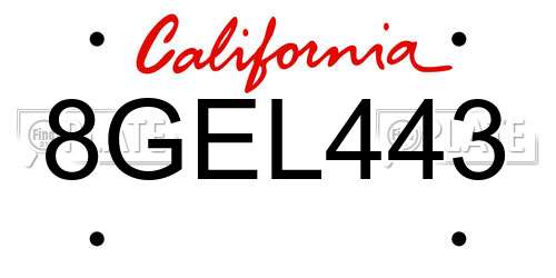 8GEL443 California License Plate