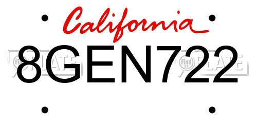 8GEN722 California License Plate
