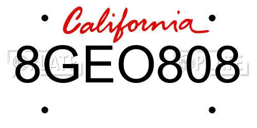 8GEO808 California License Plate