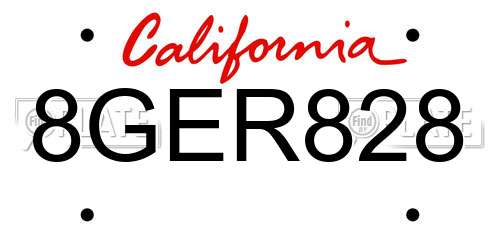 8GER828 California License Plate