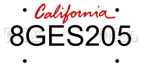 8GES205 California License Plate