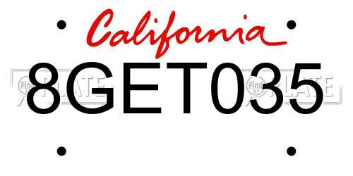 8GET035 California License Plate