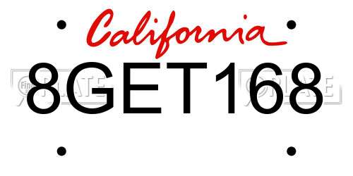 8GET168 California License Plate