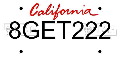 8GET222 California License Plate