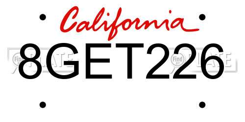 8GET226 California License Plate