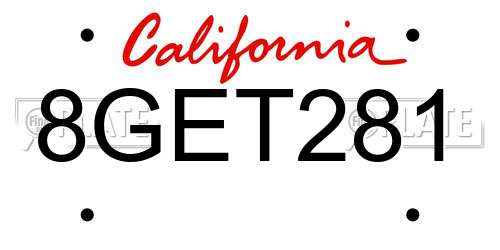 8GET281 California License Plate