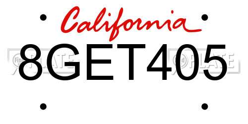 8GET405 California License Plate