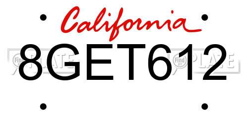 8GET612 California License Plate