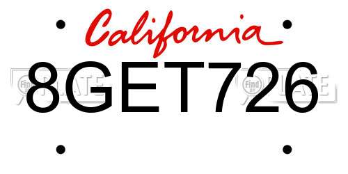 8GET726 California License Plate