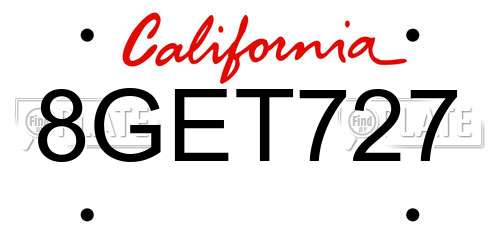 8GET727 California License Plate