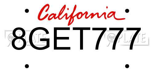 8GET777 California License Plate