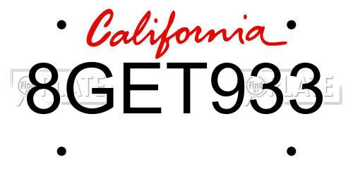8GET933 California License Plate