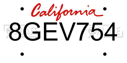 8GEV754 California License Plate