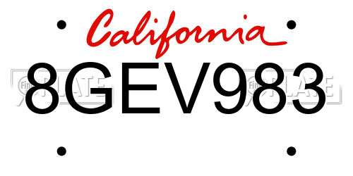 8GEV983 California License Plate