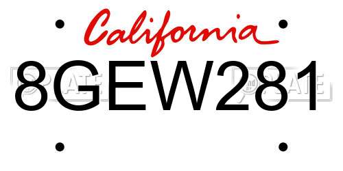 8GEW281 California License Plate
