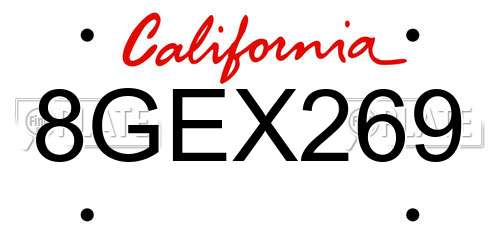 8GEX269 California License Plate