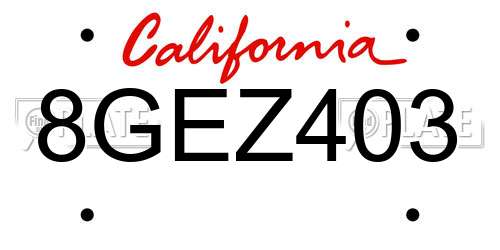 8GEZ403 California License Plate