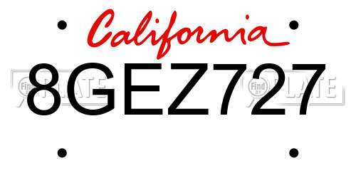8GEZ727 California License Plate