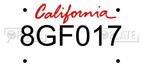 8GF017 California License Plate