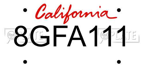 8GFA111 California License Plate