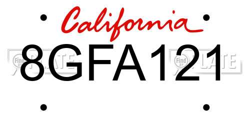 8GFA121 California License Plate