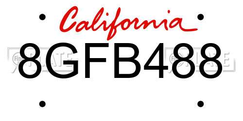8GFB488 California License Plate