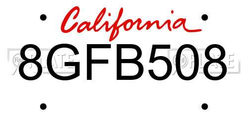 8GFB508 California License Plate