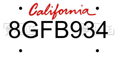 8GFB934 California License Plate