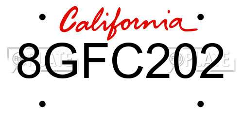 8GFC202 California License Plate