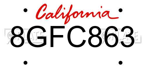 8GFC863 California License Plate