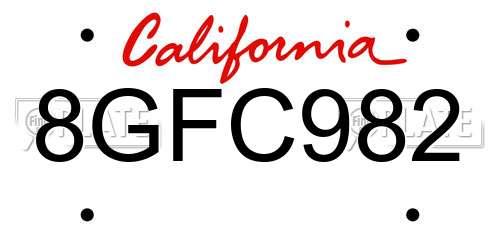 8GFC982 California License Plate