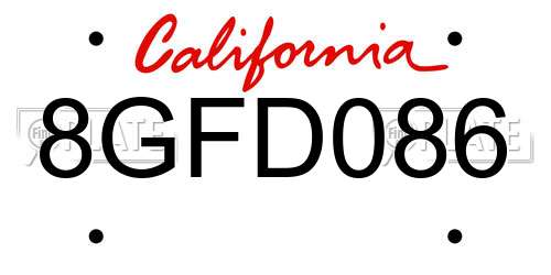 8GFD086 California License Plate